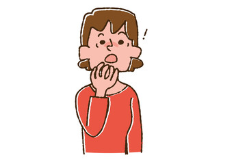 何か忘れていたことに気がついた女性 コミカルな手書きの人物　ベクター、線画にカラー