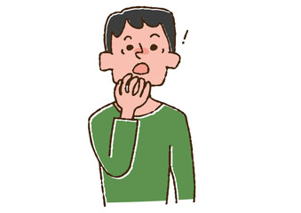 何か忘れていたことに気がついた男性 コミカルな手書きの人物　ベクター、線画にカラー