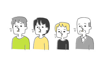 Fototapeta premium 鼻血が出ている人々のセット コミカルな手書きの人物 ベクター、線画にカラー