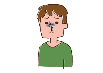 鼻水が出ている男性 コミカルな手書きの人物　ベクター、線画にカラー