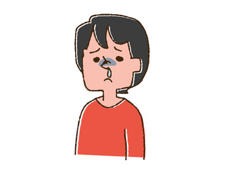 鼻水が出ている女性 コミカルな手書きの人物　ベクター、線画にカラー