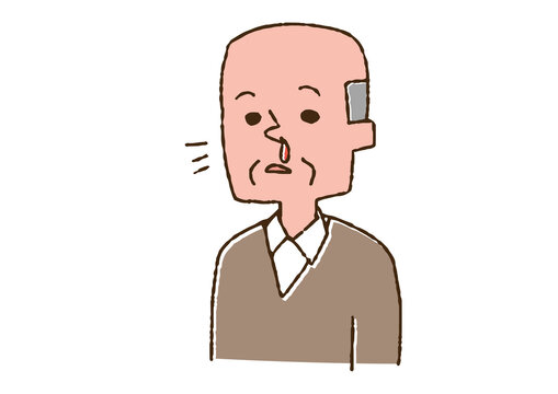 recommend clip art: 鼻血が出ている高齢男性 コミカルな手書きの人物　ベクター、線画にカラー