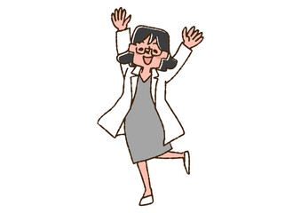Fototapeta premium とても喜んでいる白衣の女性 コミカルな手書きの人物 ベクター、線画にカラー