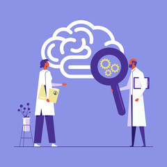 Team of specialists helps with brain problems, concept of mental process operations and health