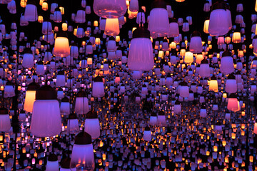 Abstract of indefinite reflection of colorful lamps during festival or celebration.