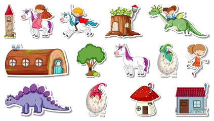 Sticker set of fantasy fairy tale cartoon characters