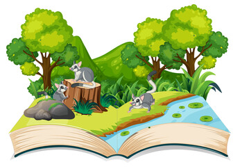 Nature scene with sugar gliders and trees