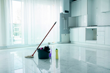 cleaning the floor