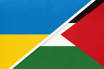 Ukraine and Palestine, symbol of country. Ukrainian vs Palestinian national flags.
