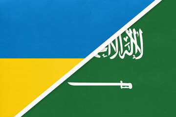 Ukraine and Saudi Arabia, symbol of country. Ukrainian vs Arabian national flags