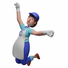 Adorable 3D Waiter Cartoon Character sharing her happy feeling