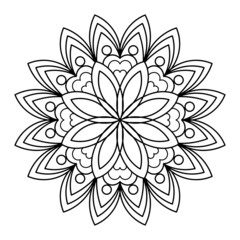 Hand drawn mandala art with floral doodle pattern. Vector illustration isolated on a white background, coloring page for kids, adults, meditation, print and more.