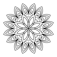 Hand drawn mandala art with floral doodle pattern. Vector illustration isolated on a white background, coloring page for kids, adults, meditation, print and more.