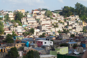 Poor living district of Santo Domingo, aerial urban view