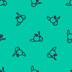 Blue line Fruit icon isolated seamless pattern on green background. Vector