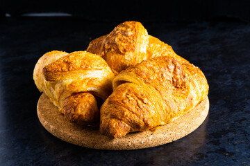 Sweet bread assorted traditional bakery, croissant, pans and milk