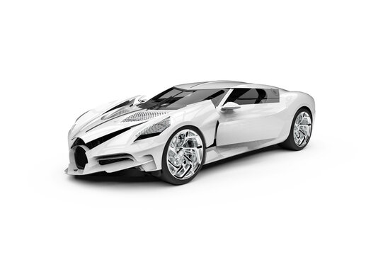 3D render image representing a damage high class sport car in white 