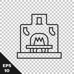 Black line Interior fireplace icon isolated on transparent background. Vector