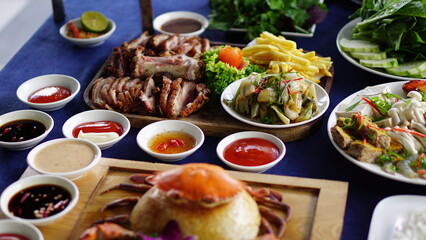 Vietnamese traditional dishes in a restaurant.