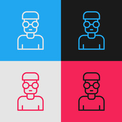 Pop art line Nerd geek icon isolated on color background. Vector