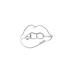 Lips continuous line drawing, small tattoo, print for clothes and logo design, emblem or logo design, silhouette one single line on a white background, isolated vector illustration.