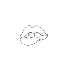 Lips continuous line drawing, small tattoo, print for clothes and logo design, emblem or logo design, silhouette one single line on a white background, isolated vector illustration.
