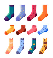 A collection of stylish socks of different textures. Sock collection. Vector illustration