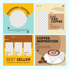 Instagram post template of coffee with various colors and illustrations
