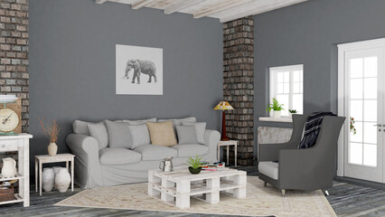 modern living room with sofa vintage