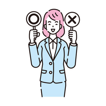 woman holding ok and x signs clip art preview