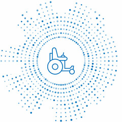 Blue line Electric wheelchair for disabled people icon isolated on white background. Mobility scooter icon. Abstract circle random dots. Vector © Oksana