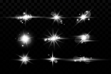 Bright light effects. Shiny stars.glare, explosion, sparkle, line, sun flare, spark and stars.