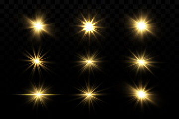 Bright light effects. Shiny stars.glare, explosion, sparkle, line, sun flare, spark and stars.