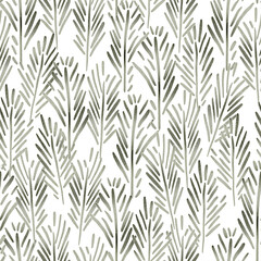 Sage Green Palm Leaves Watercolor Seamless Pattern