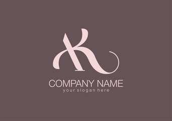 AK letter monogram. Elegant luxury logo. Calligraphic style. Corporate identity and personal logo. Vector design. Luxurious linear creative monogram.