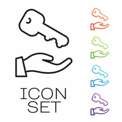 Black line House key icon isolated on white background. Set icons colorful. Vector