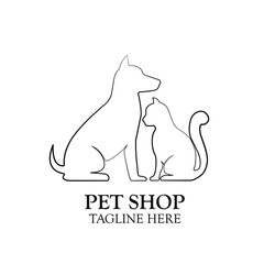 Line Pet Logo Design. Line Of Cat And Dog Pet Logo Template. Modern Design. Flat Logo. Vector Illustration