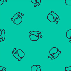 Blue line Test tube and flask chemical laboratory test icon isolated seamless pattern on green background. Laboratory glassware sign. Vector