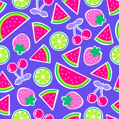 Cute hand drawn mixed fruits seamless pattern background.