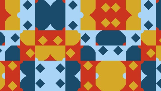 Abstract seamless loop animated pattern with multicolor geometric shapes. Motion graphic background in a flat design with geometric elements