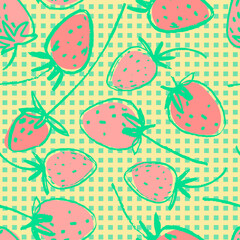 Seamless pattern with hand drawn strawberries for surface design and other design projects. Gardening, summer, healthy food themes