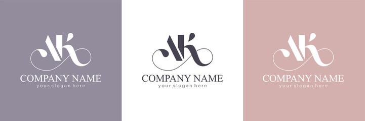AK letter monogram. Elegant luxury logo. Calligraphic style. Corporate identity and personal logo. Vector design. Luxurious linear creative monogram.
