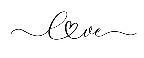 Love. Continuous line script cursive calligraphy text inscription for poster, card, banner valentine day, wedding, t shirt