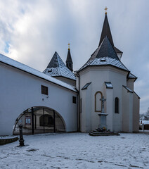 Fototapeta na wymiar Kostel Povyseni sv. Krize church in Karvina city in Czech republic