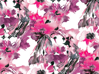 Seamless watercolor effect flowers pattern, floral illustration. Fabric texture design.