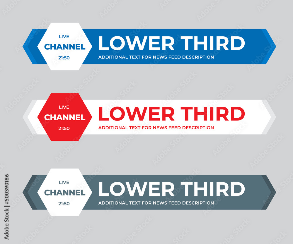 Poster set of modern vector lower third screen for headers, for name, channel, title plate.