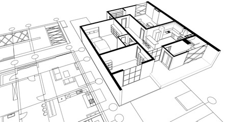architecture modern house plan 3d illustration