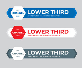 Set of modern vector lower third screen for headers, for name, channel, title plate.