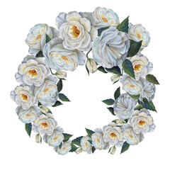 Watercolor wreath with rose on white background. Illustration for Holiday.