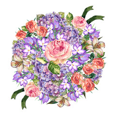 Watercolor floral wreath on white background. Illustration for Holiday.